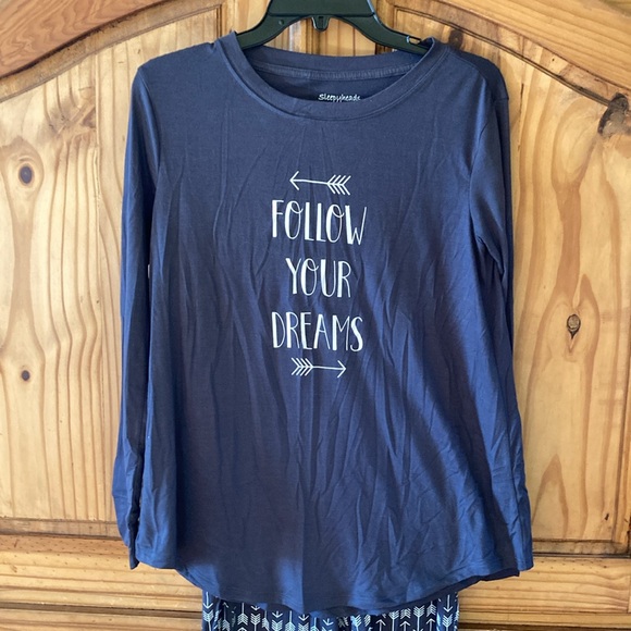 Sleepyheads gray white arrows Follow Your Dreams 2 piece pajamas set size M - Picture 2 of 8